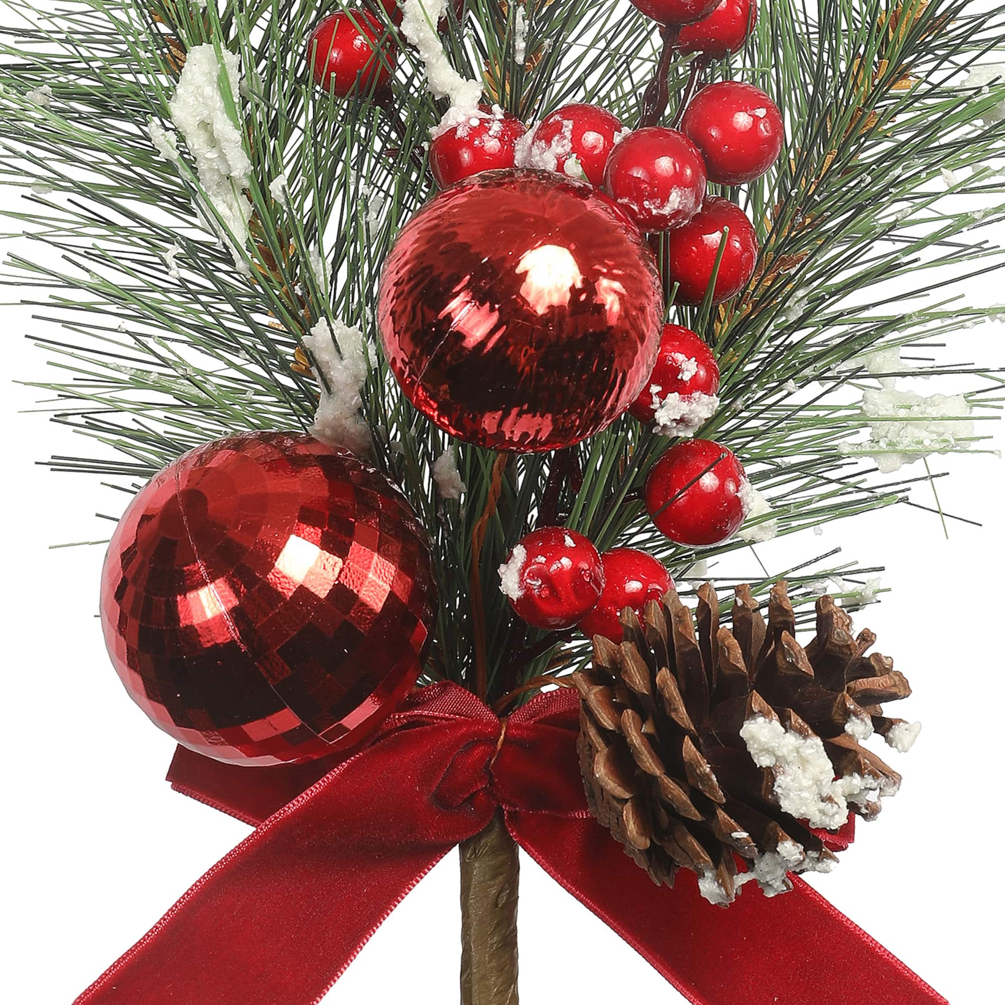 12" Red Berry, Ball Ornament & Pine Pick with Red Velvet Bow by Ashland®